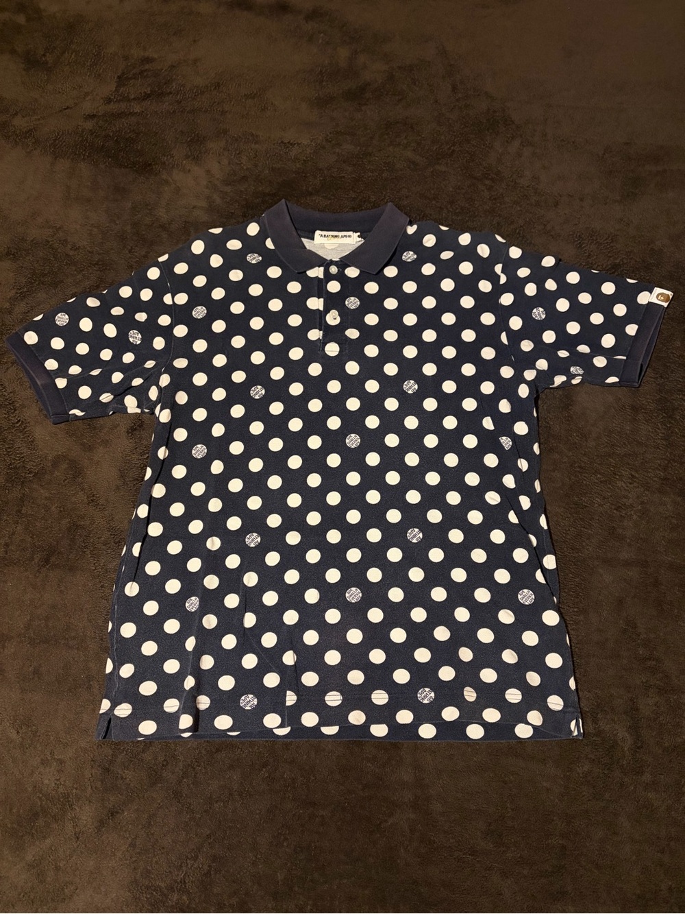Vintage A Bathing Ape Navy Polka Dot Polo Bape Shirt '03